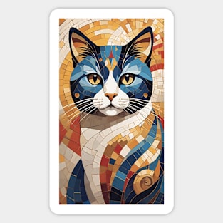 Gustav Klimt's Chromatic Cat: Colorful Feline Illustration Sticker